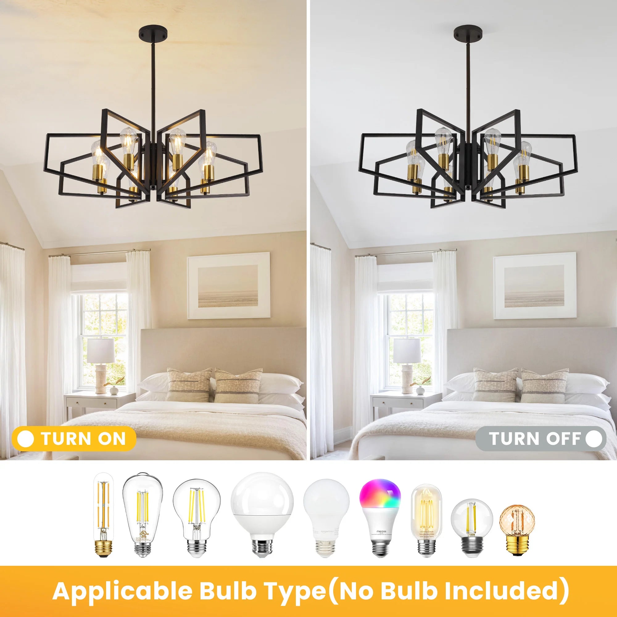 Modern 8-Light Geometric Chandelier with Adjustable Height