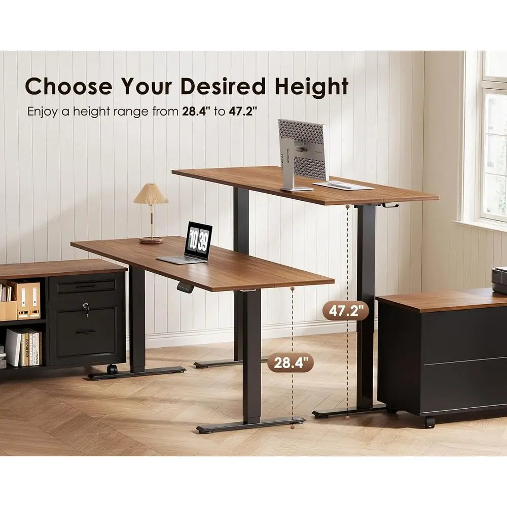 L-Shaped Electric Standing Desk with Drawers