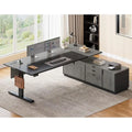71" Grey Adjustable L-Shaped Standing Desk with Storage