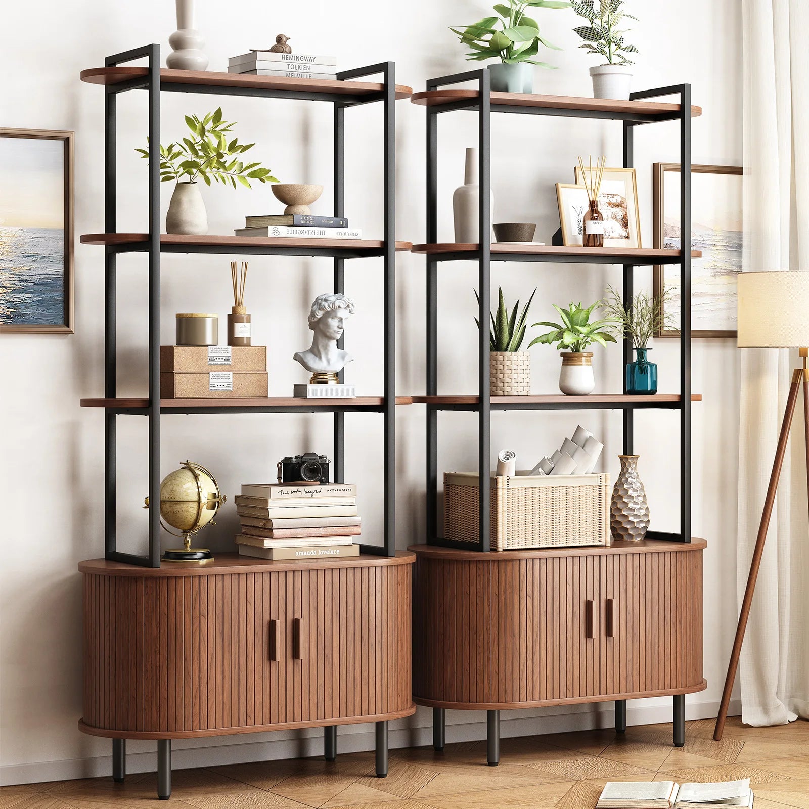 71" Tall Modern Bookshelf with Storage Cabinet