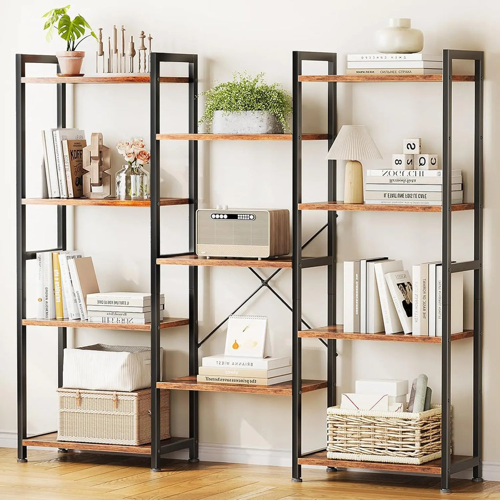 Triple 4 Tier Bookshelf - Modern Industrial Bookcase