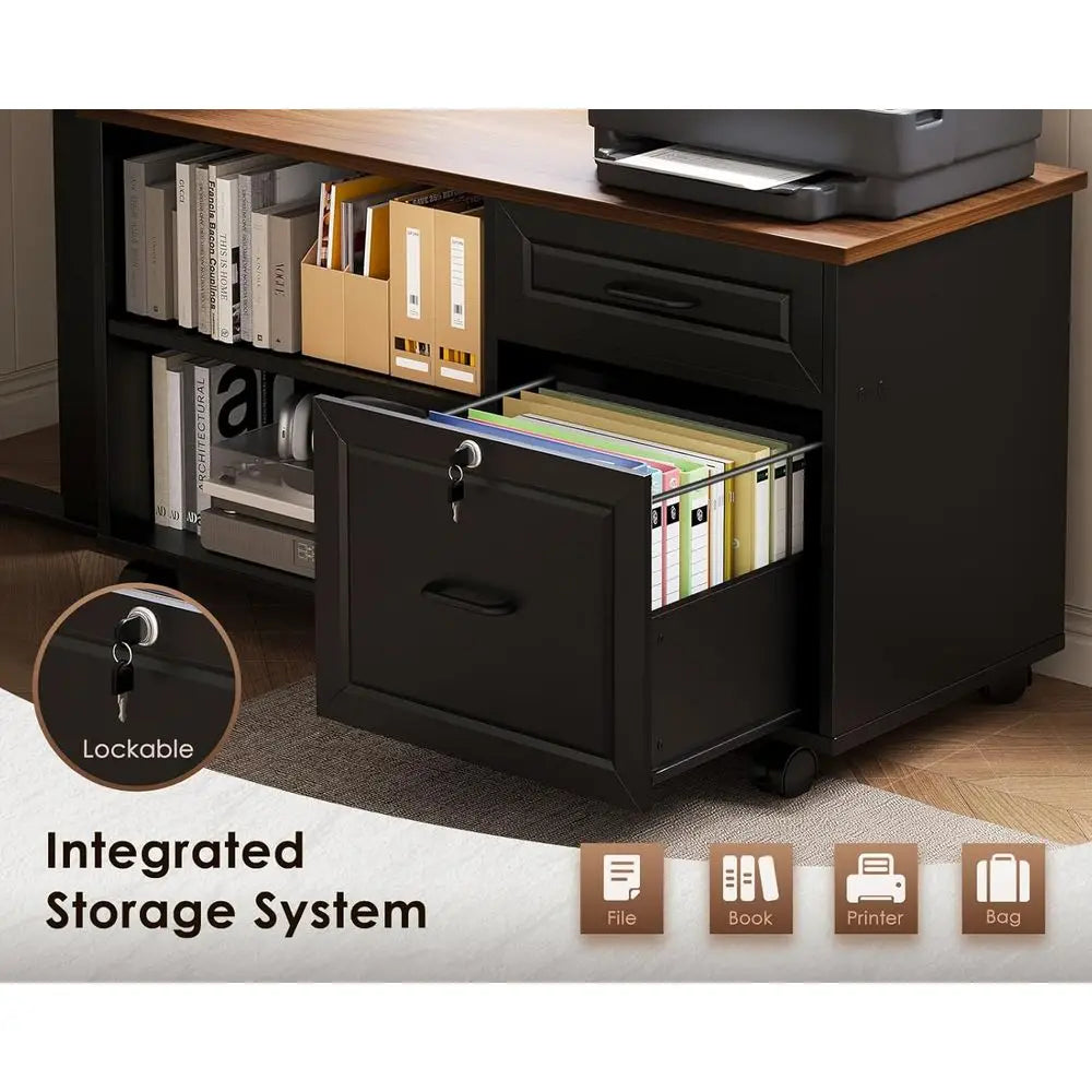 L-Shaped Electric Standing Desk with Drawers
