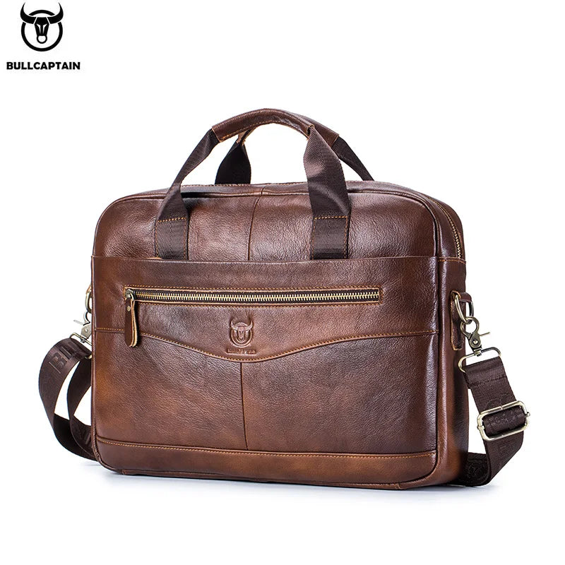 Bullcaptain Genuine Leather 14-Inch Laptop Briefcase - product view 3