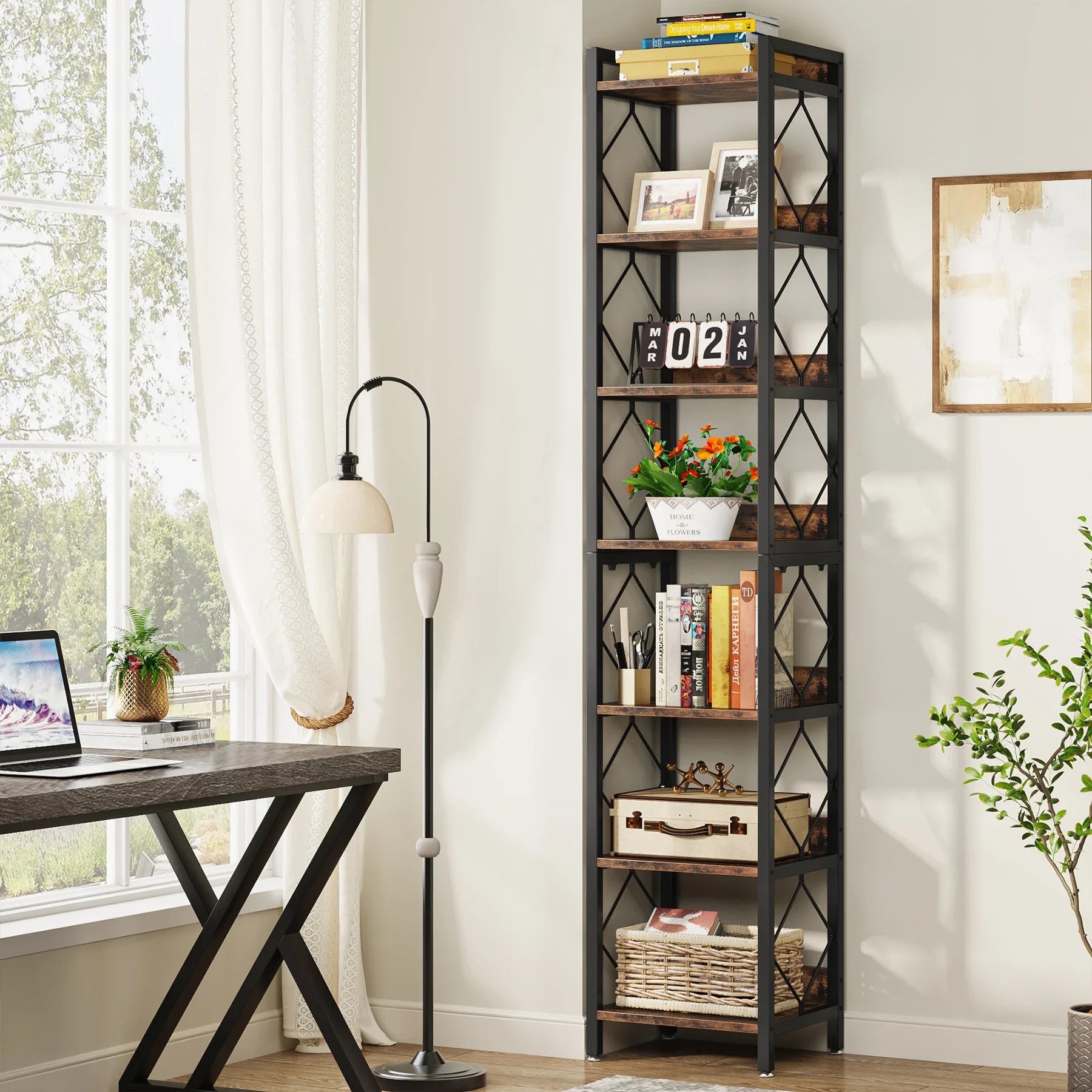 Tribesigns Extra Tall Narrow Bookshelf - 7 Tier Storage
