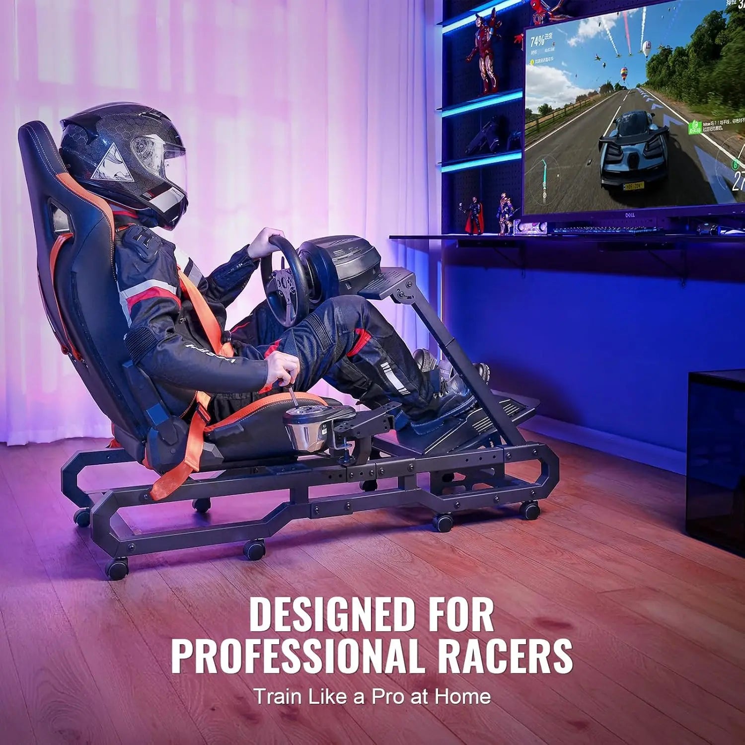 Racing Wheel Stand, Racing Cockpit with Wheels for Logitech G923 G920 G29 & Thrustmaster T248P, Heavy Duty Steel, Custom