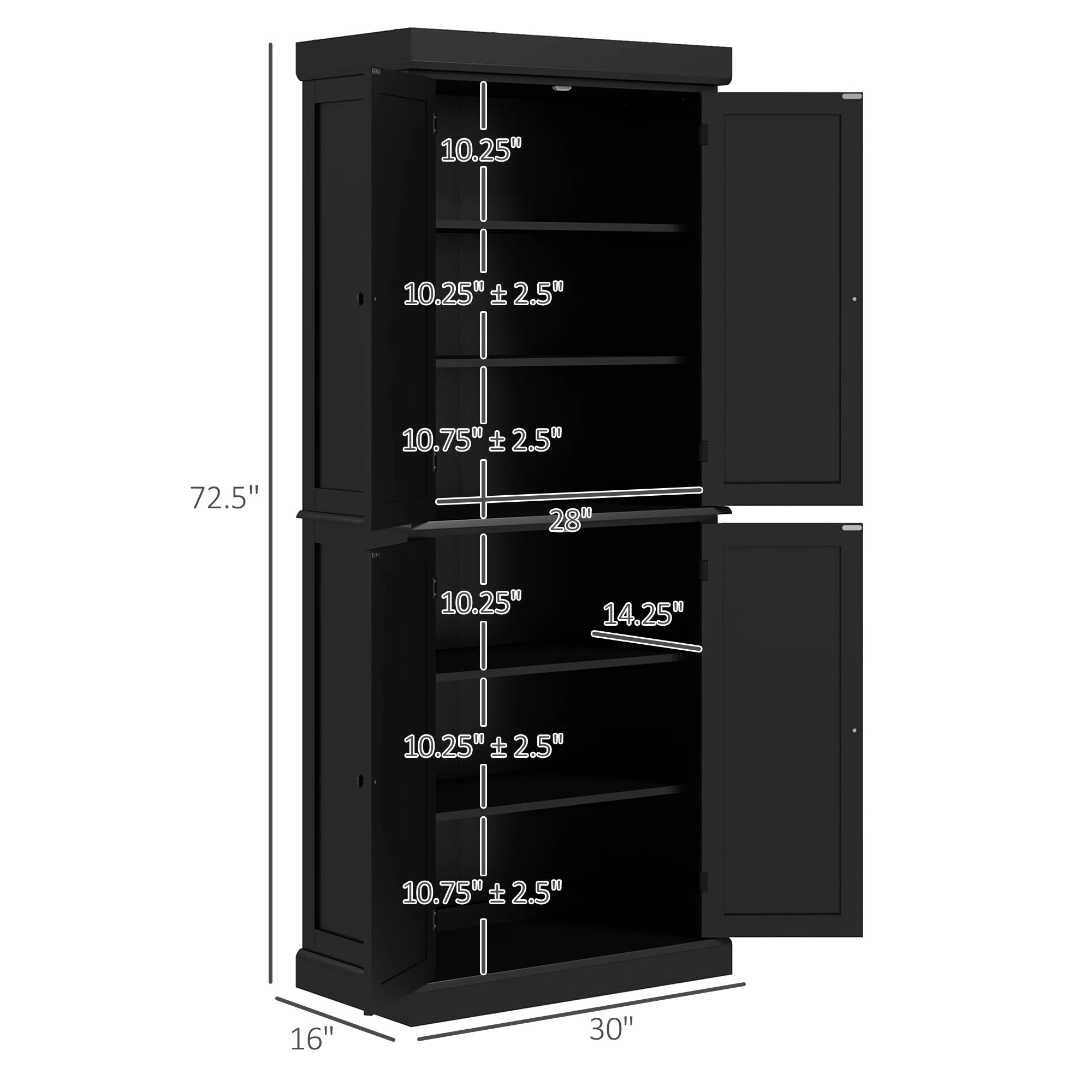 HOMCOM 72.5" Tall Kitchen Pantry Cabinet - Black