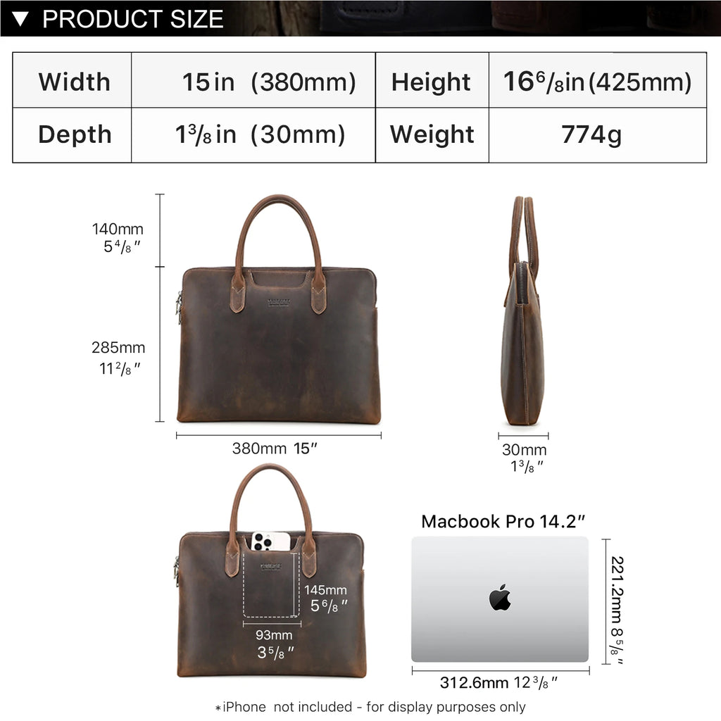 Heritage Leather 14-Inch Laptop Briefcase - product view 5