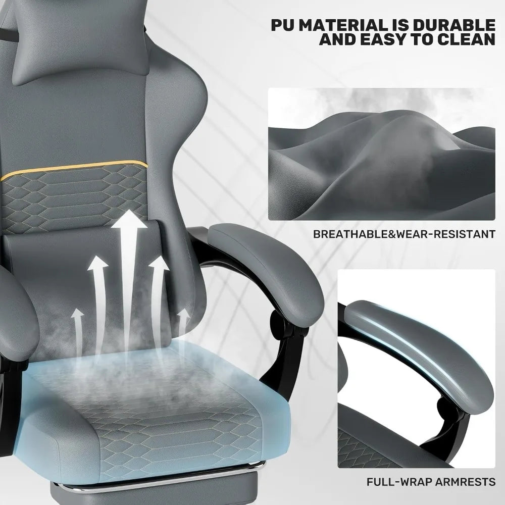 Ergonomic PU Gaming Chair with Footrest & Lumbar Support