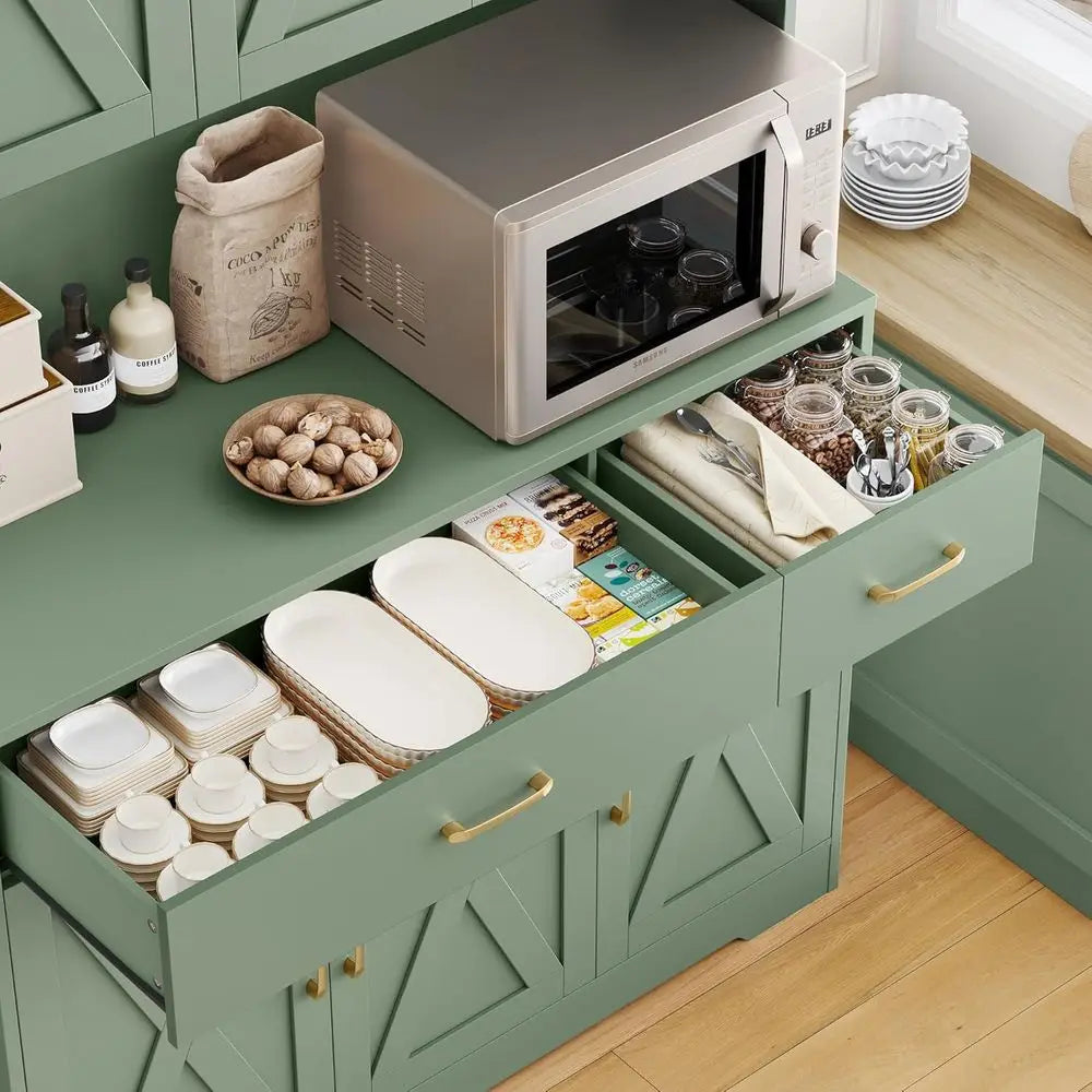 71-Inch Tall Pantry Cabinet with Charging Station - Green