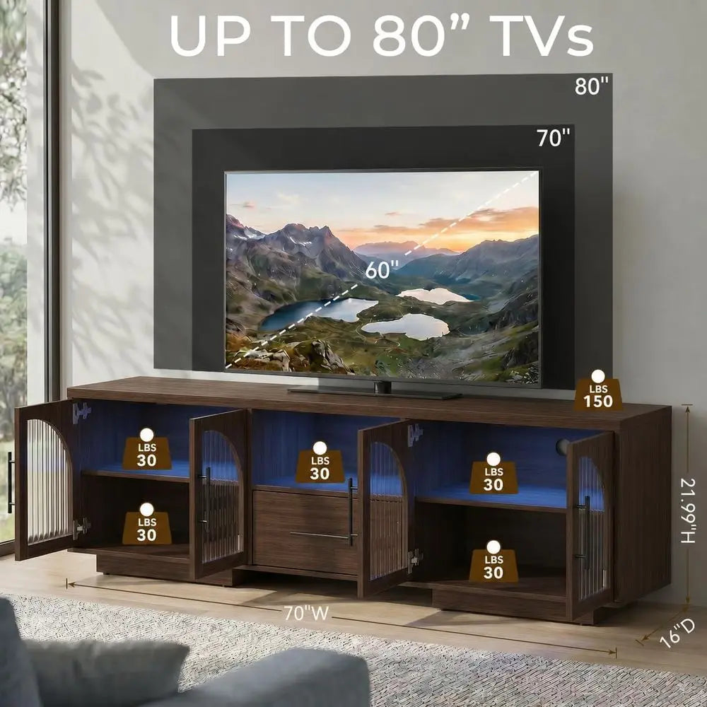 70" LED TV Stand for TVs Up to 85" with Storage - Brown