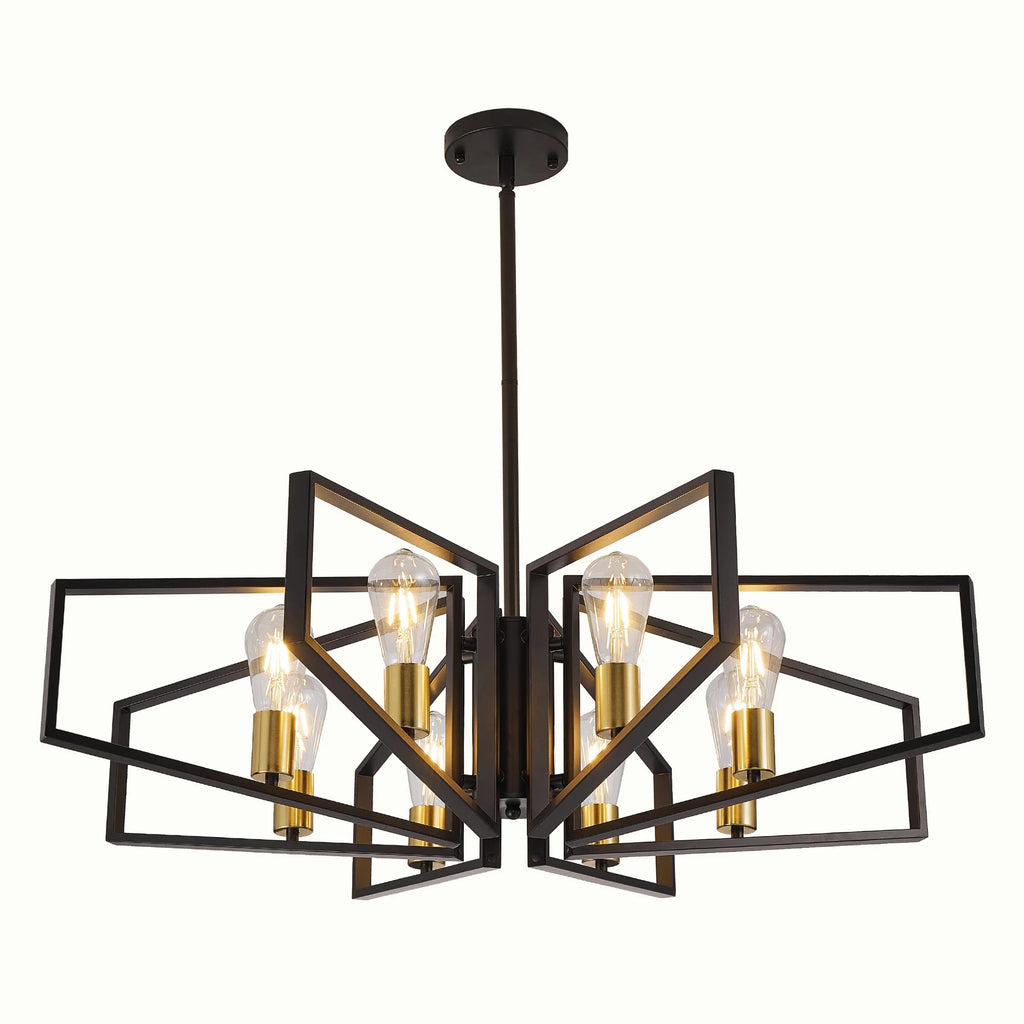 Modern 8-Light Geometric Chandelier with Adjustable Height