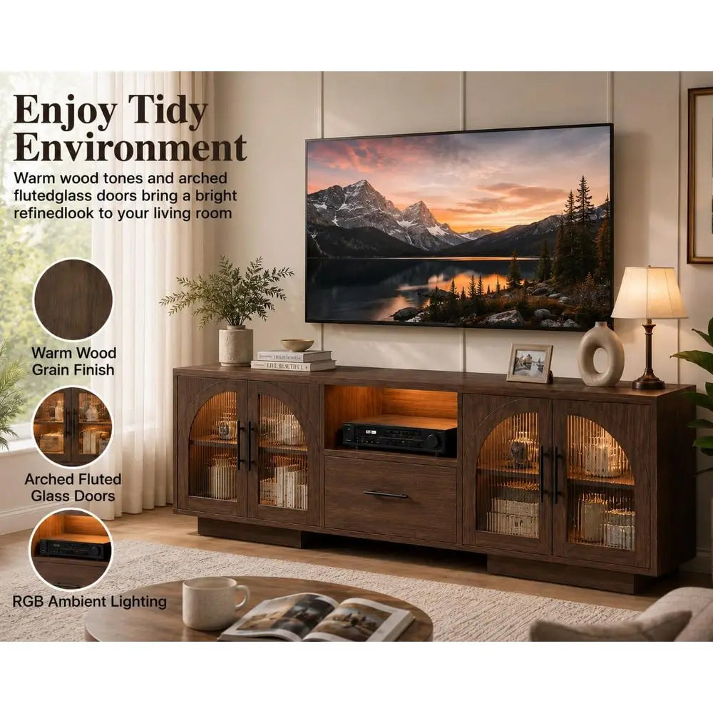 70" LED TV Stand for TVs Up to 85" with Storage - Brown