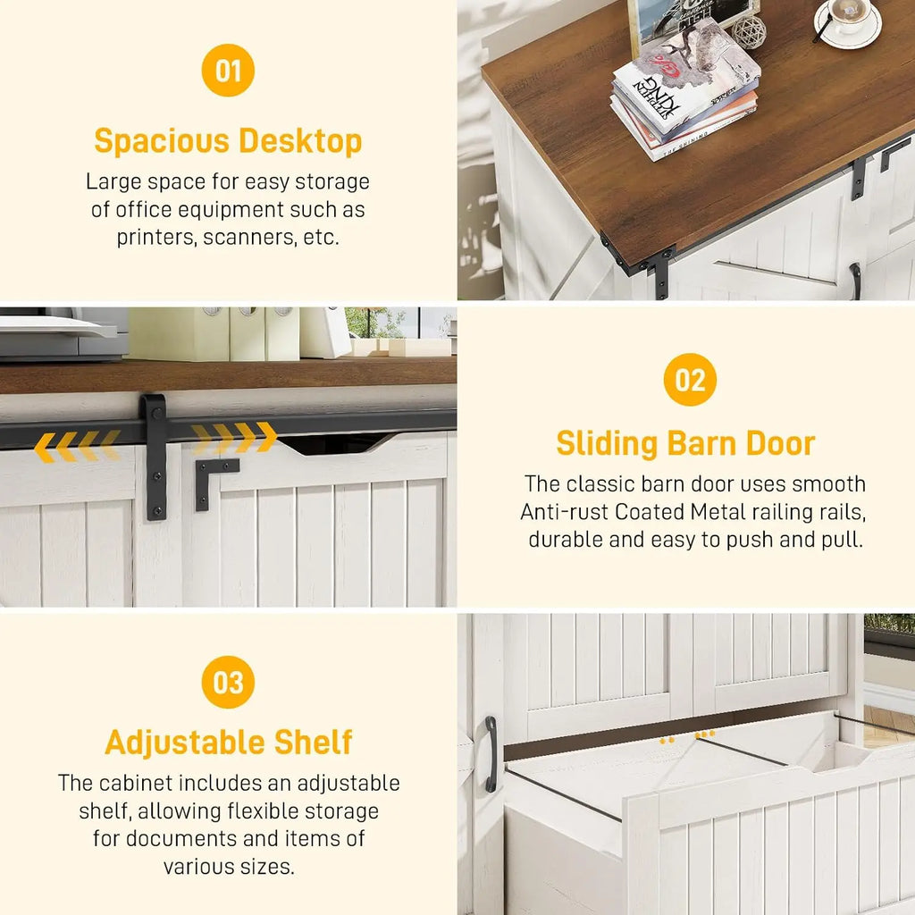 Off White Farmhouse Lateral Filing Cabinet with Sliding Door