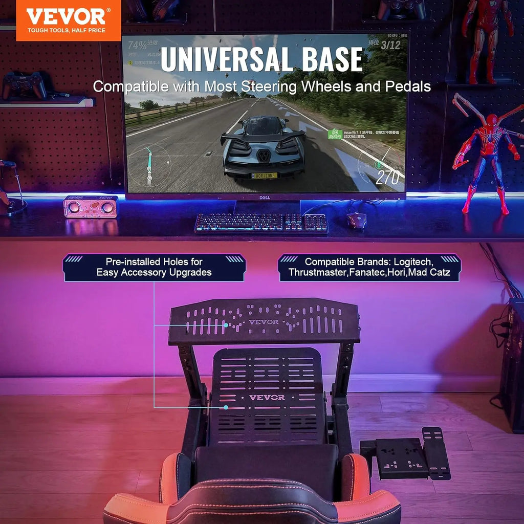 Racing Wheel Stand, Racing Cockpit with Wheels for Logitech G923 G920 G29 & Thrustmaster T248P, Heavy Duty Steel, Custom