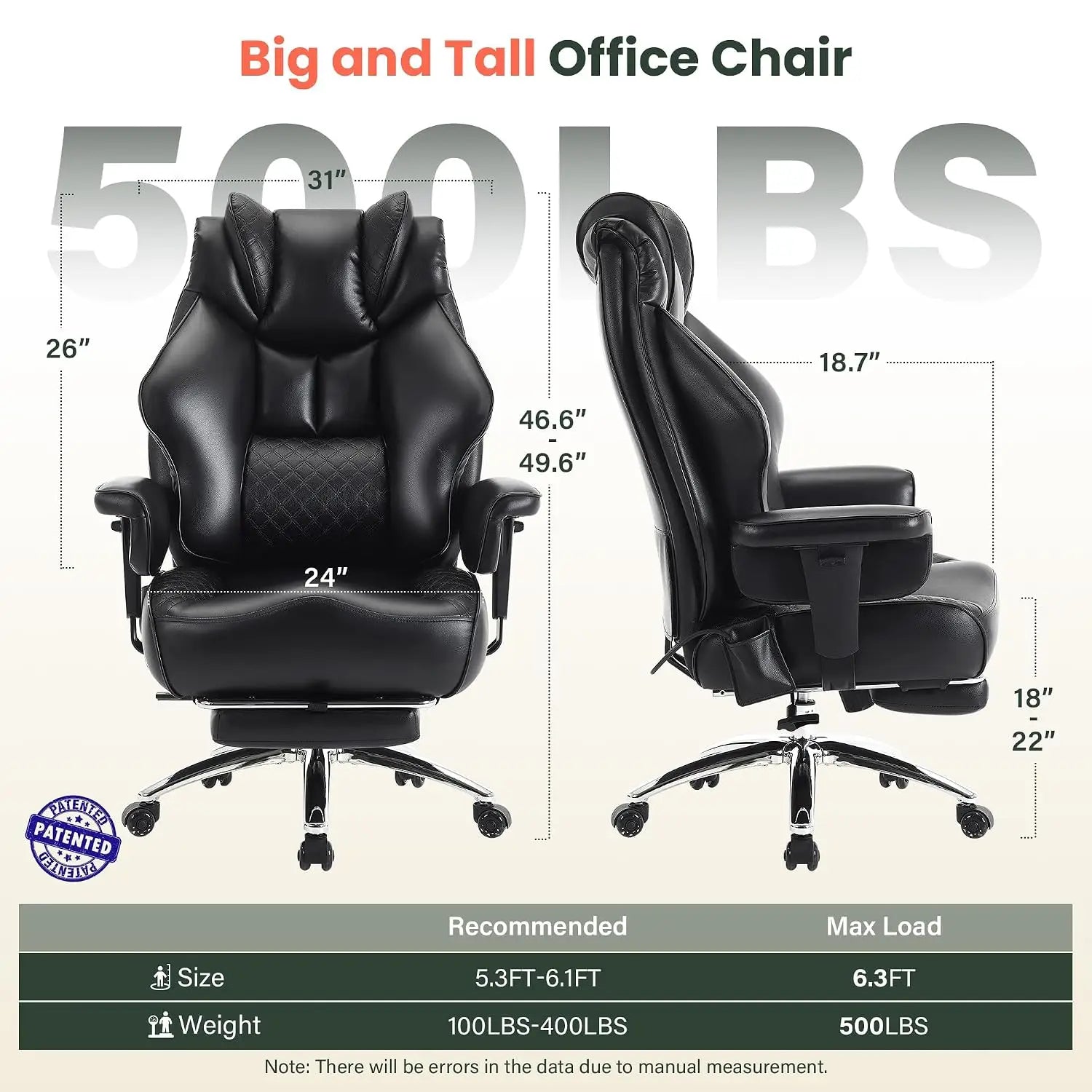 500LBS Big and Tall Gaming Chair with Adjustable Support