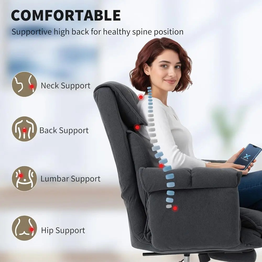 Ergonomic Reclining Office Chair with Footrest - Grey