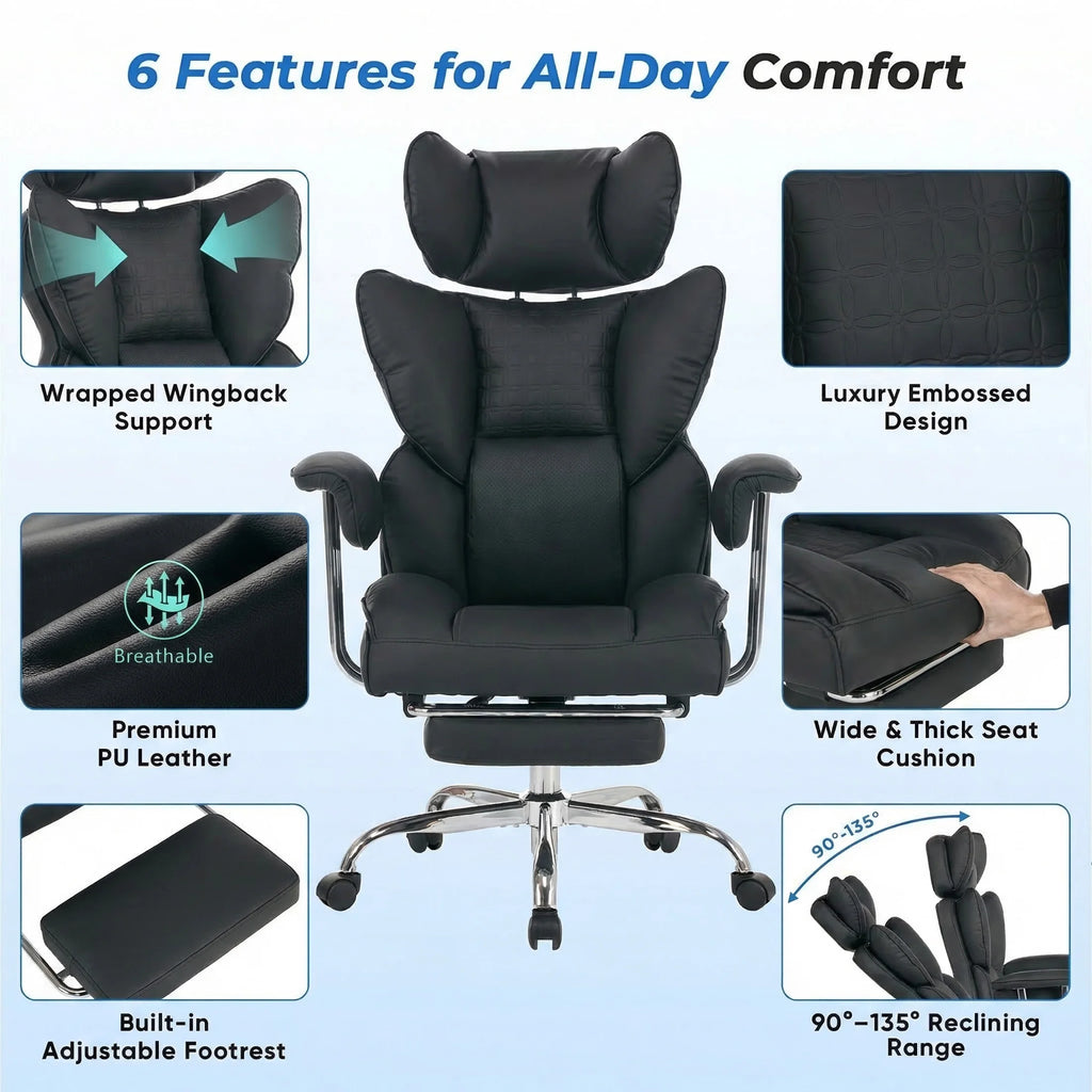 JHK Ergonomic Reclining Office Chair with Footrest