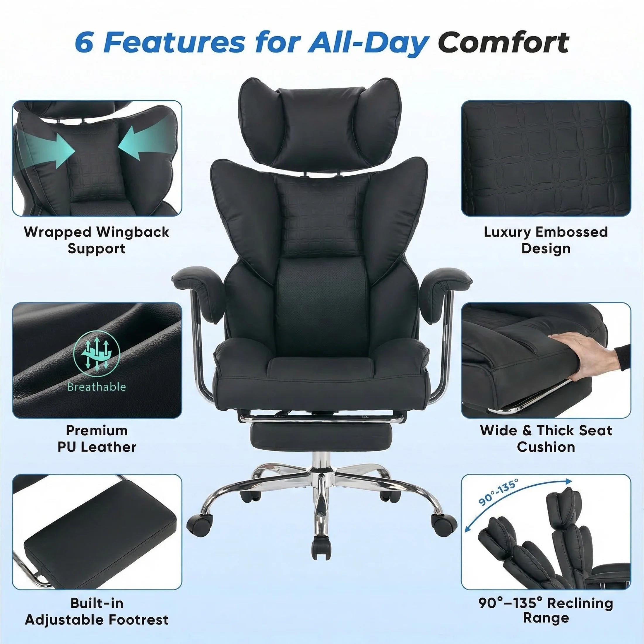 JHK Ergonomic Reclining Office Chair with Footrest