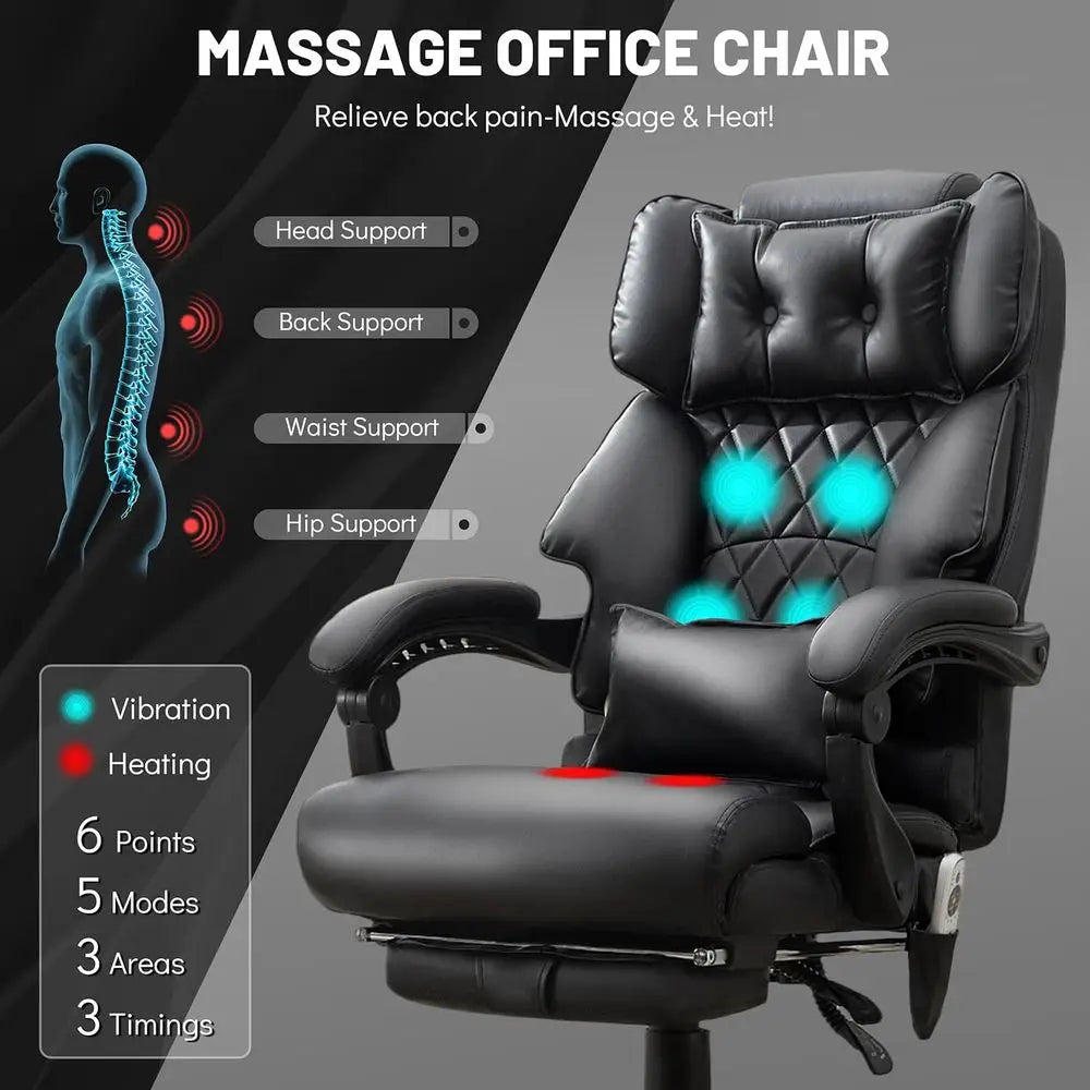 Ergonomic Vibration & Heat Massage Office Chair - 500 lbs Capacity