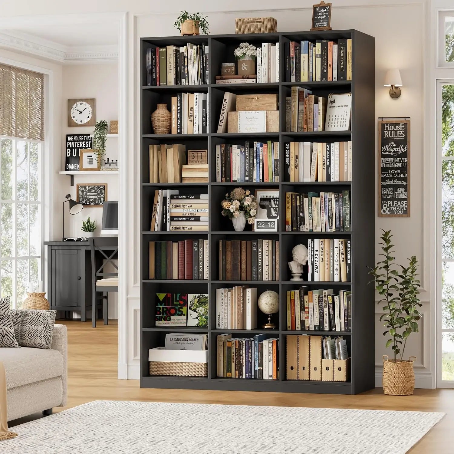 86 Inch Triple Wide Freestanding Book Storage Unit