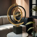 Modern Abstract Metal Globe Sculpture - Black & Gold