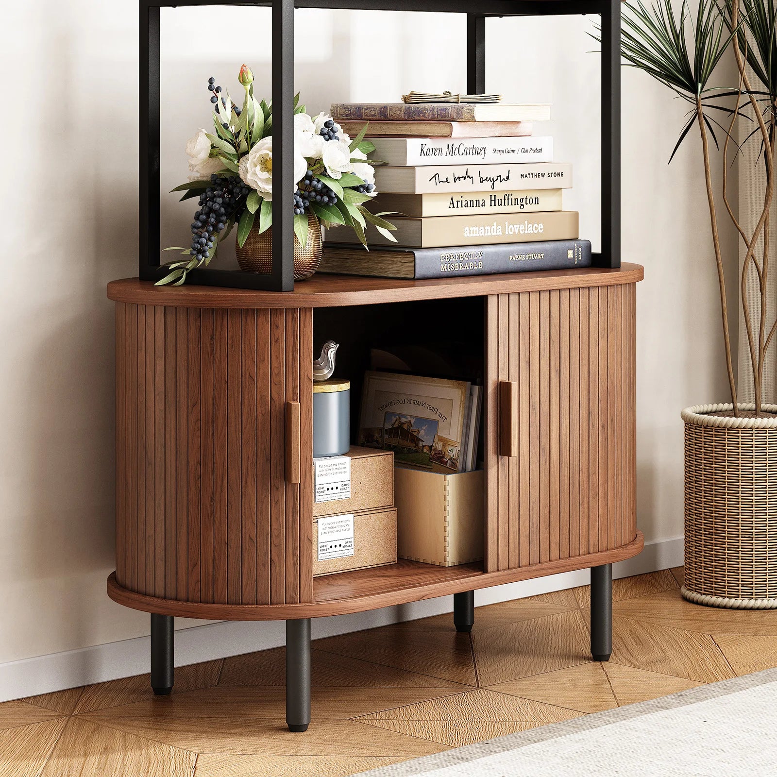 71" Tall Modern Bookshelf with Storage Cabinet