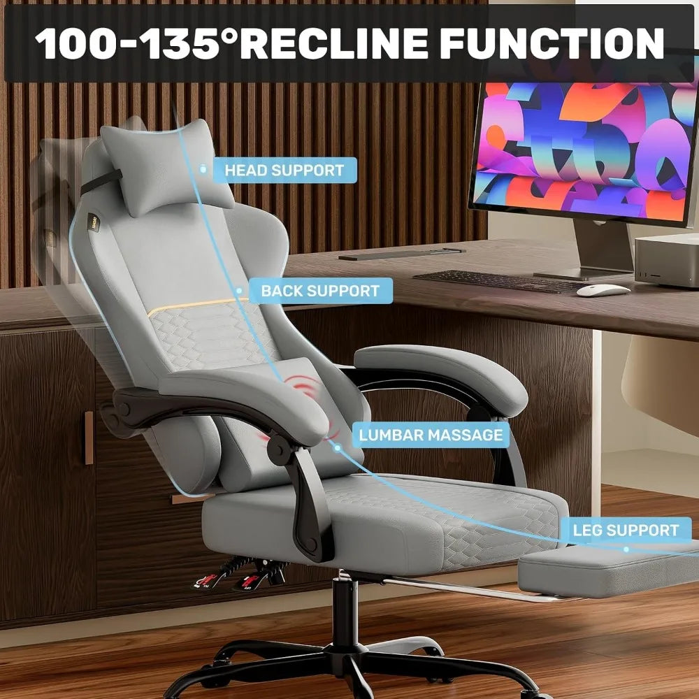 Ergonomic PU Gaming Chair with Footrest & Lumbar Support