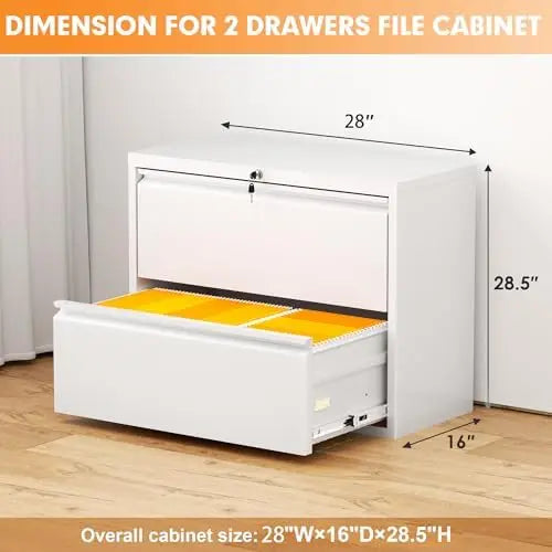 2 Drawer White Lateral File Cabinet with Lock