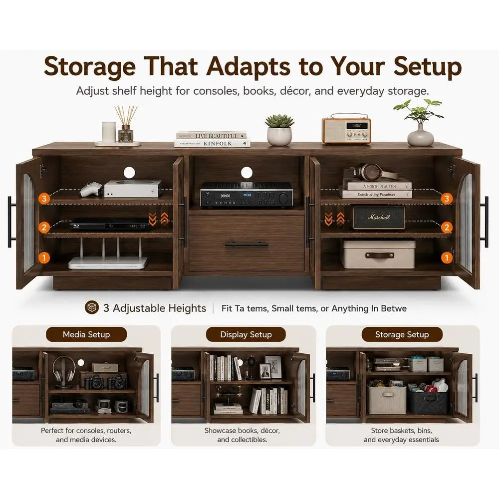 70" LED TV Stand for TVs Up to 85" with Storage - Brown