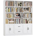 6-Tier White Wooden Triple Wide Bookshelf