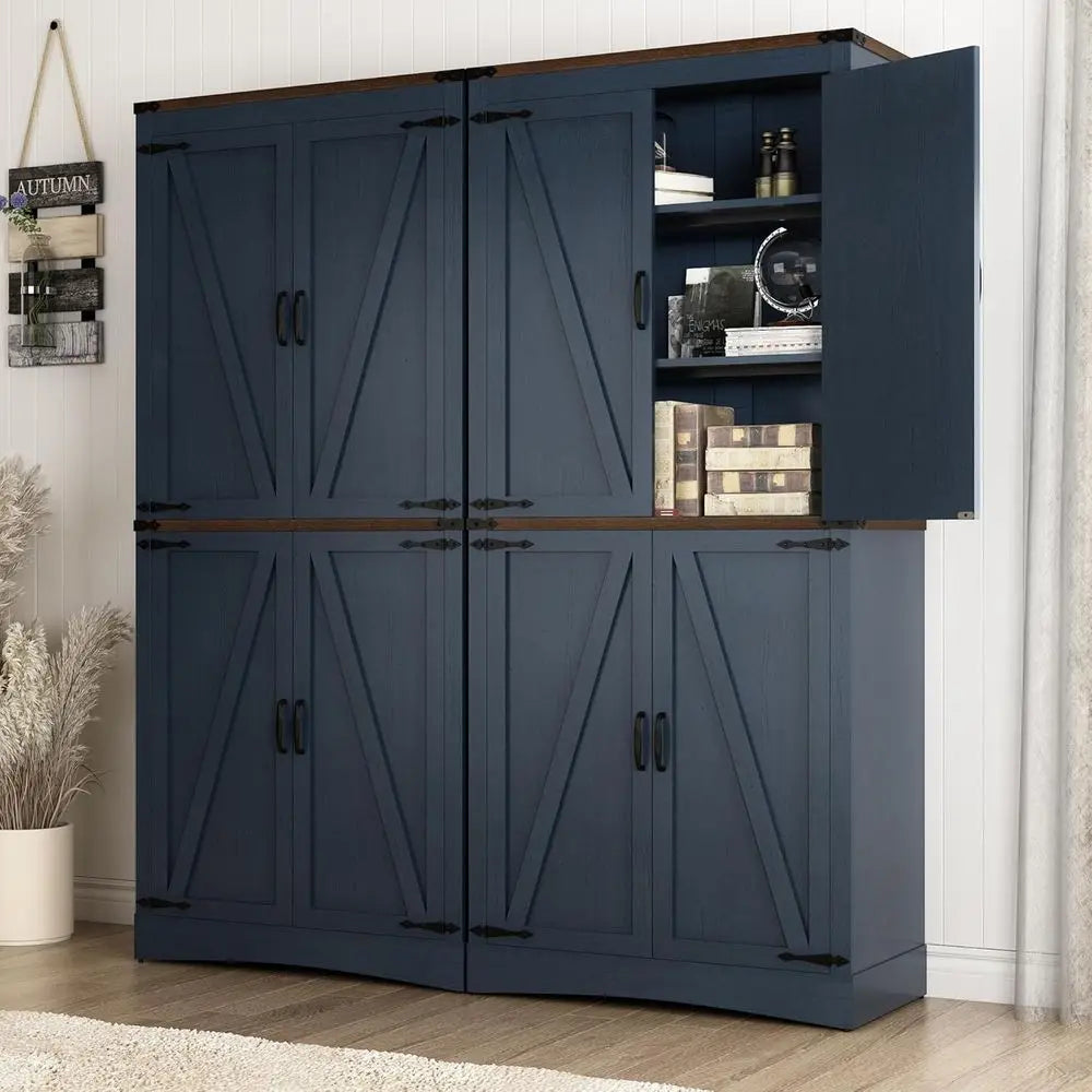 71" Tall Blue Kitchen Pantry Cabinet with Adjustable Shelves