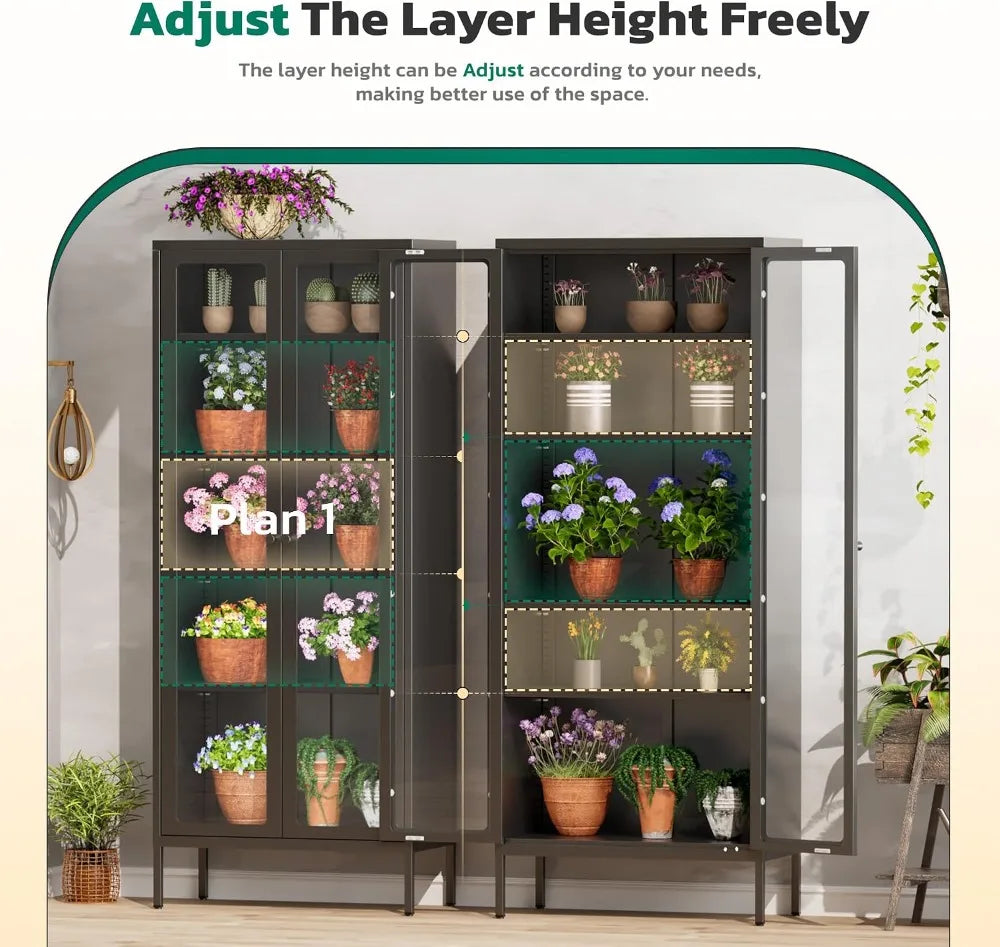 Metal Glass Display Cabinet - 5-Tier Curio with Black Steel Frame