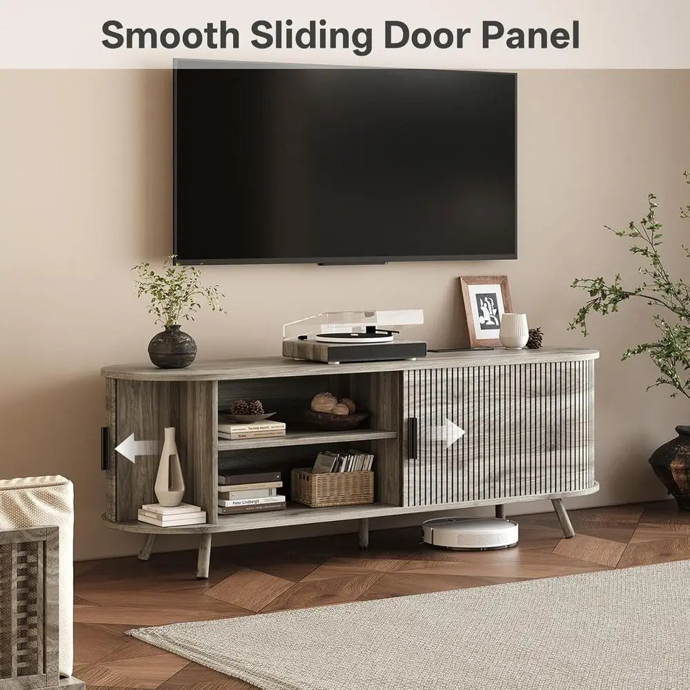 55-Inch Modern TV Stand with Power Outlet & Storage