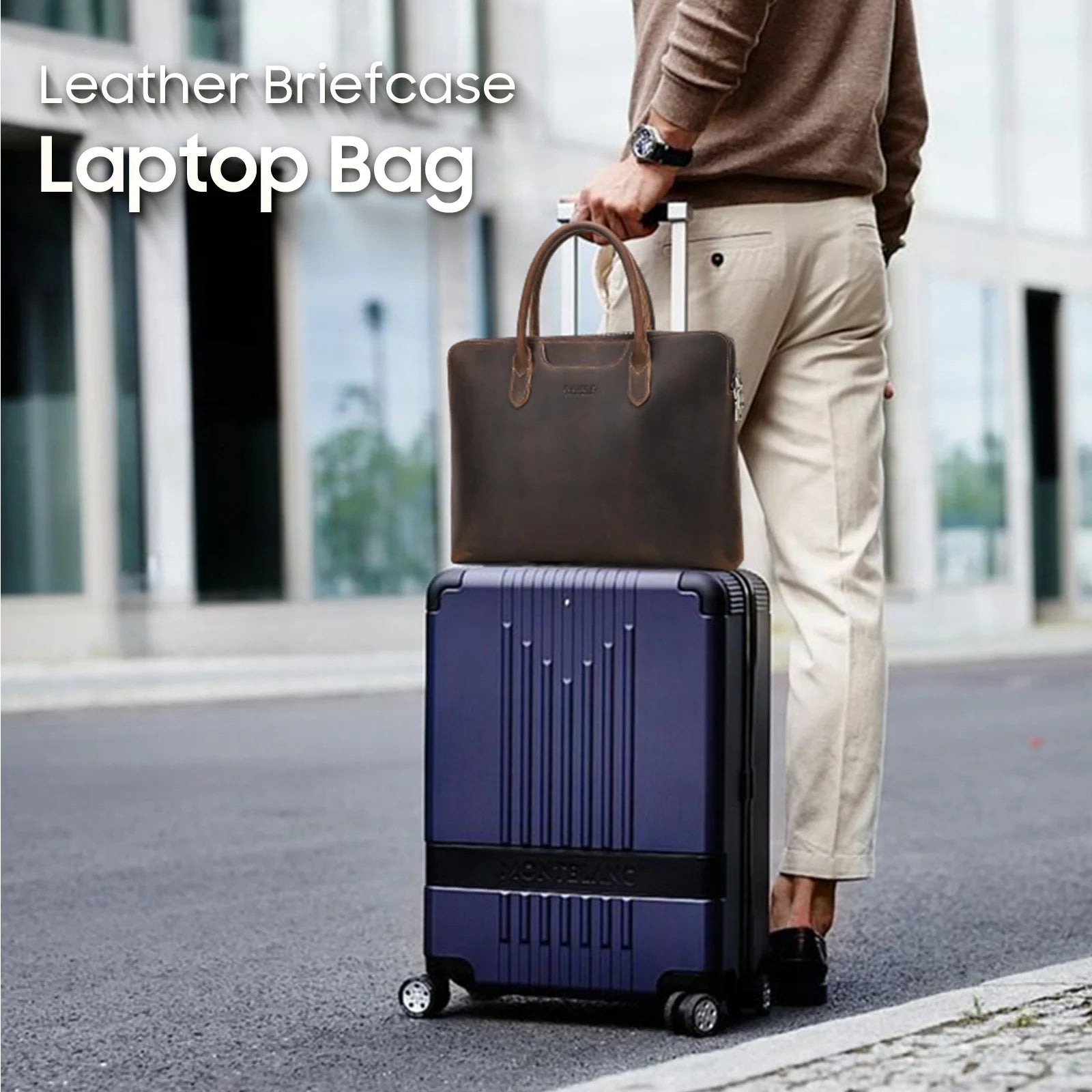 Heritage Leather 14-Inch Laptop Briefcase - product view 3