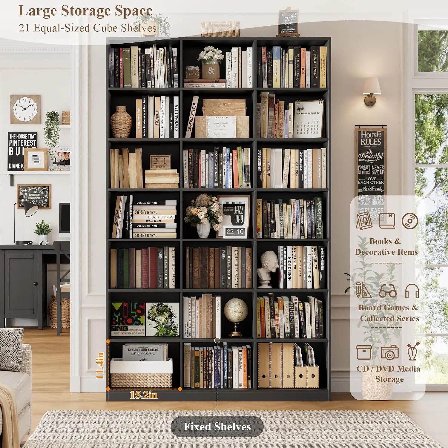 86 Inch Triple Wide Freestanding Book Storage Unit