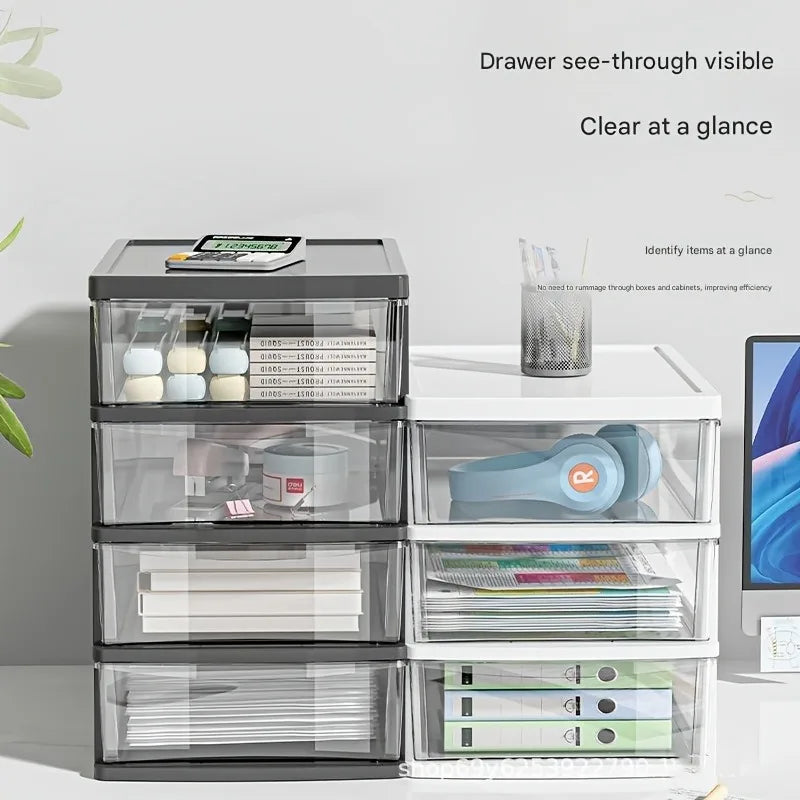 Office Desktop Storage Box, Transparent Drawer Style Cosmetics,