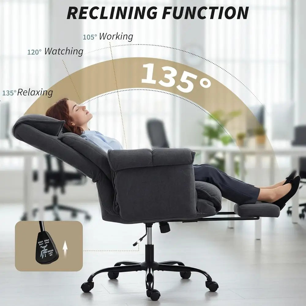 Ergonomic Reclining Office Chair with Footrest - Grey