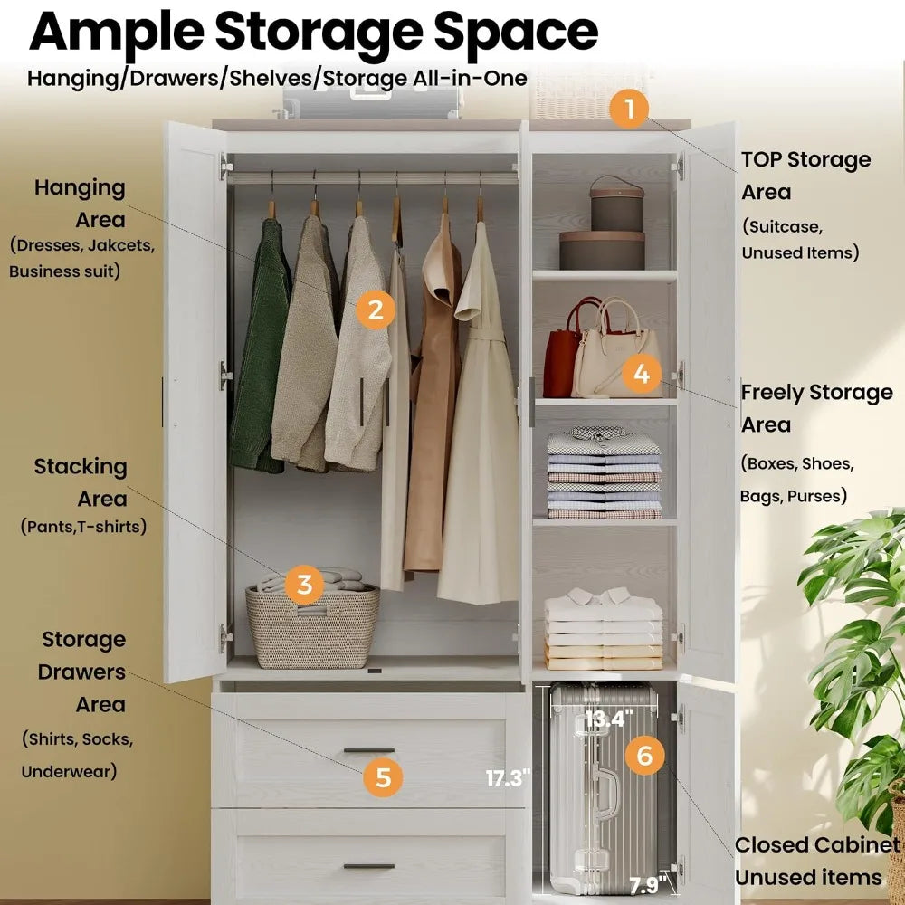 70.6" Tall Freestanding Wardrobe Armoire with 3 Doors