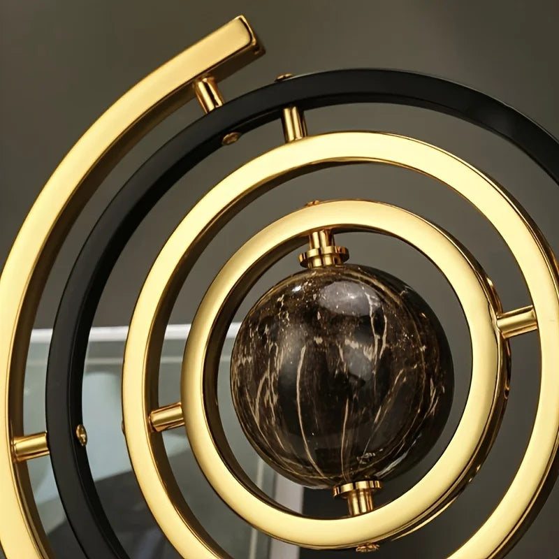 Modern Abstract Metal Globe Sculpture - Black & Gold