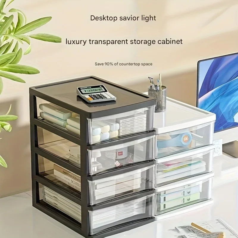 Office Desktop Storage Box, Transparent Drawer Style Cosmetics,