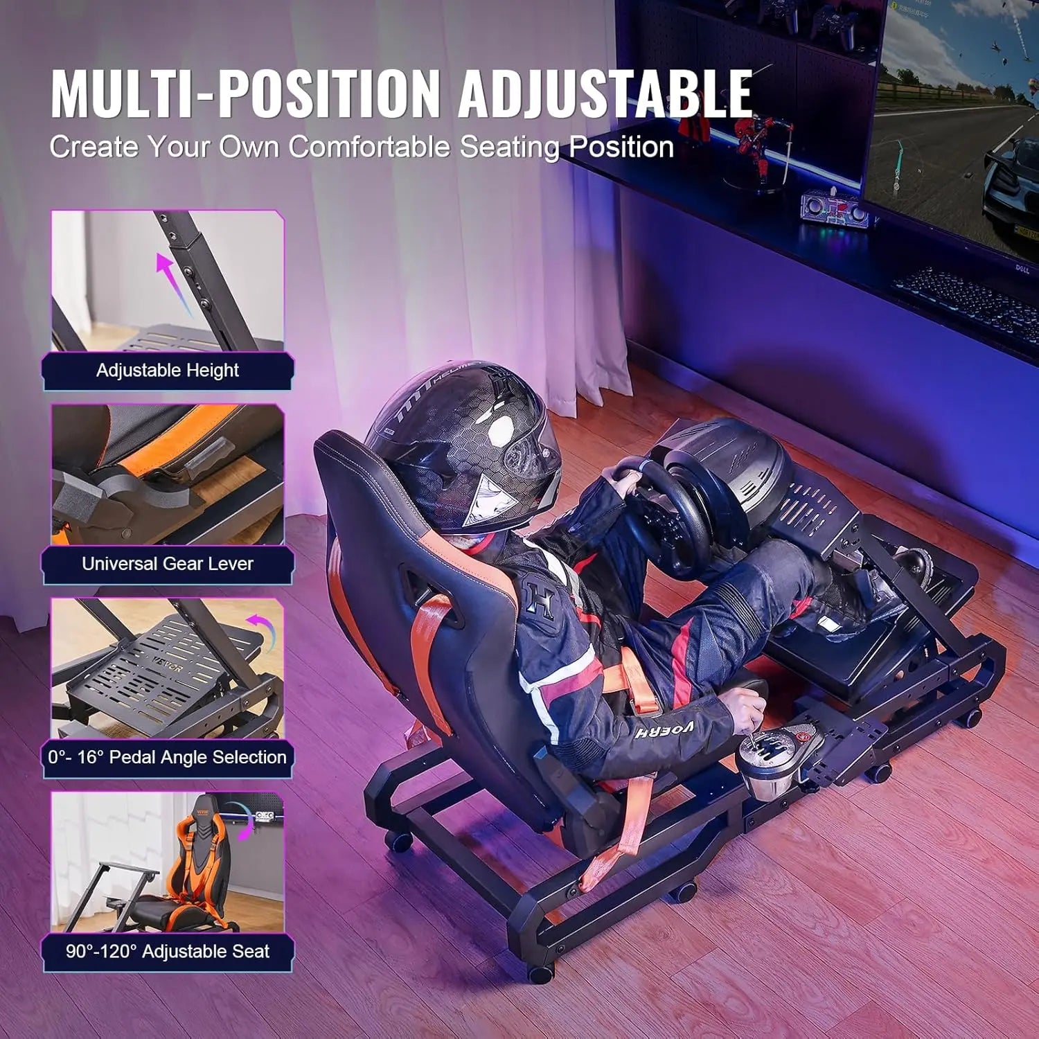 Racing Wheel Stand, Racing Cockpit with Wheels for Logitech G923 G920 G29 & Thrustmaster T248P, Heavy Duty Steel, Custom