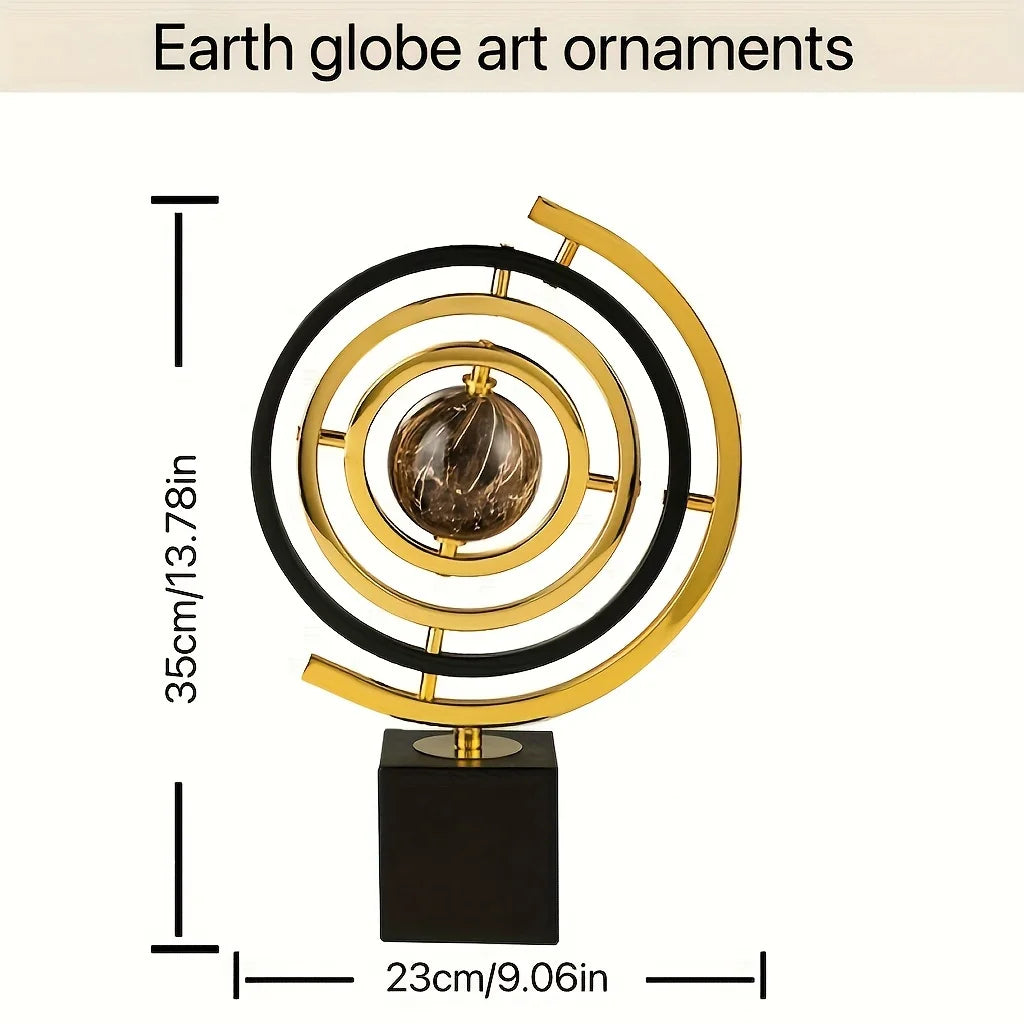 Modern Abstract Metal Globe Sculpture - Black & Gold