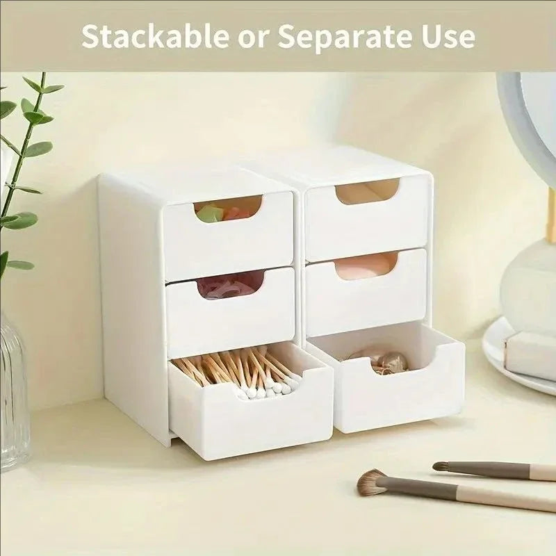 1pc 3 Tier Desktop Organizer With Drawers, Plastic