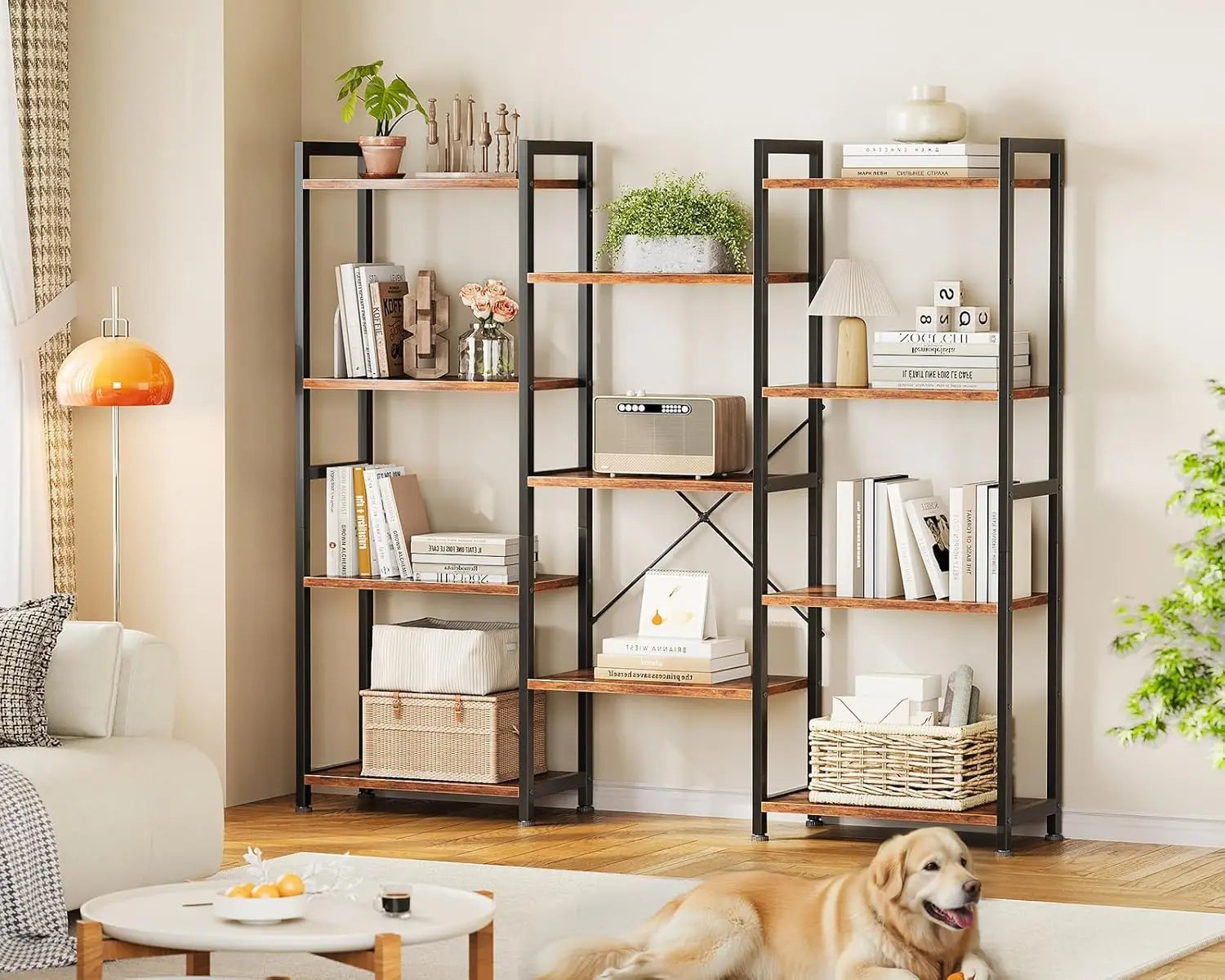 Triple 4 Tier Bookshelf - Modern Industrial Bookcase