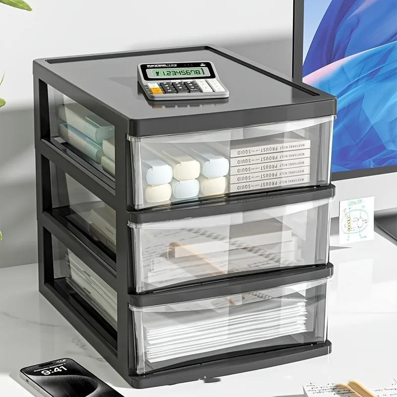 Office Desktop Storage Box, Transparent Drawer Style Cosmetics,