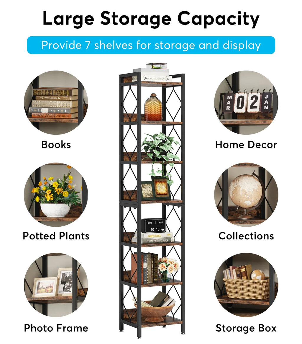 Tribesigns Extra Tall Narrow Bookshelf - 7 Tier Storage