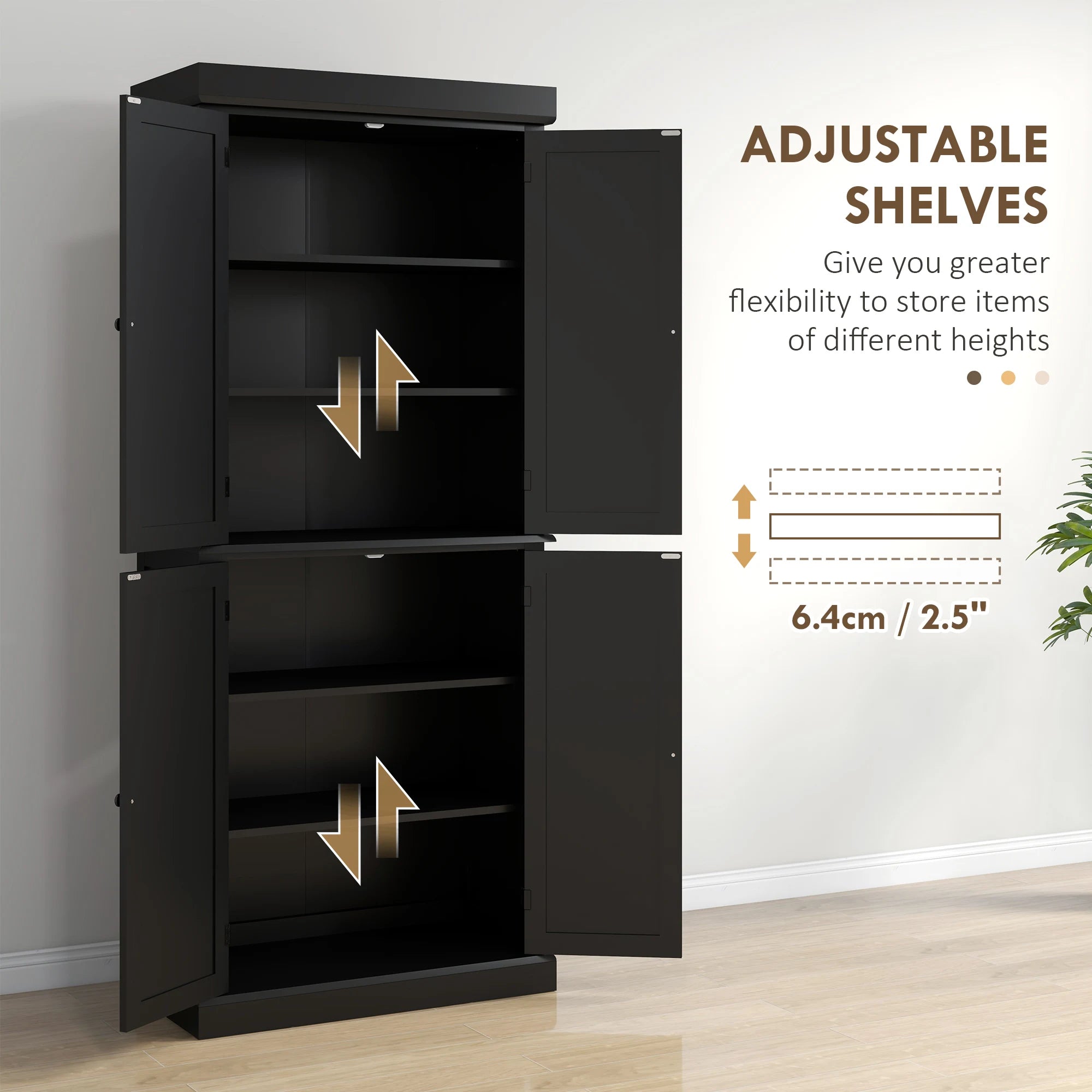 HOMCOM 72.5" Tall Kitchen Pantry Cabinet - Black