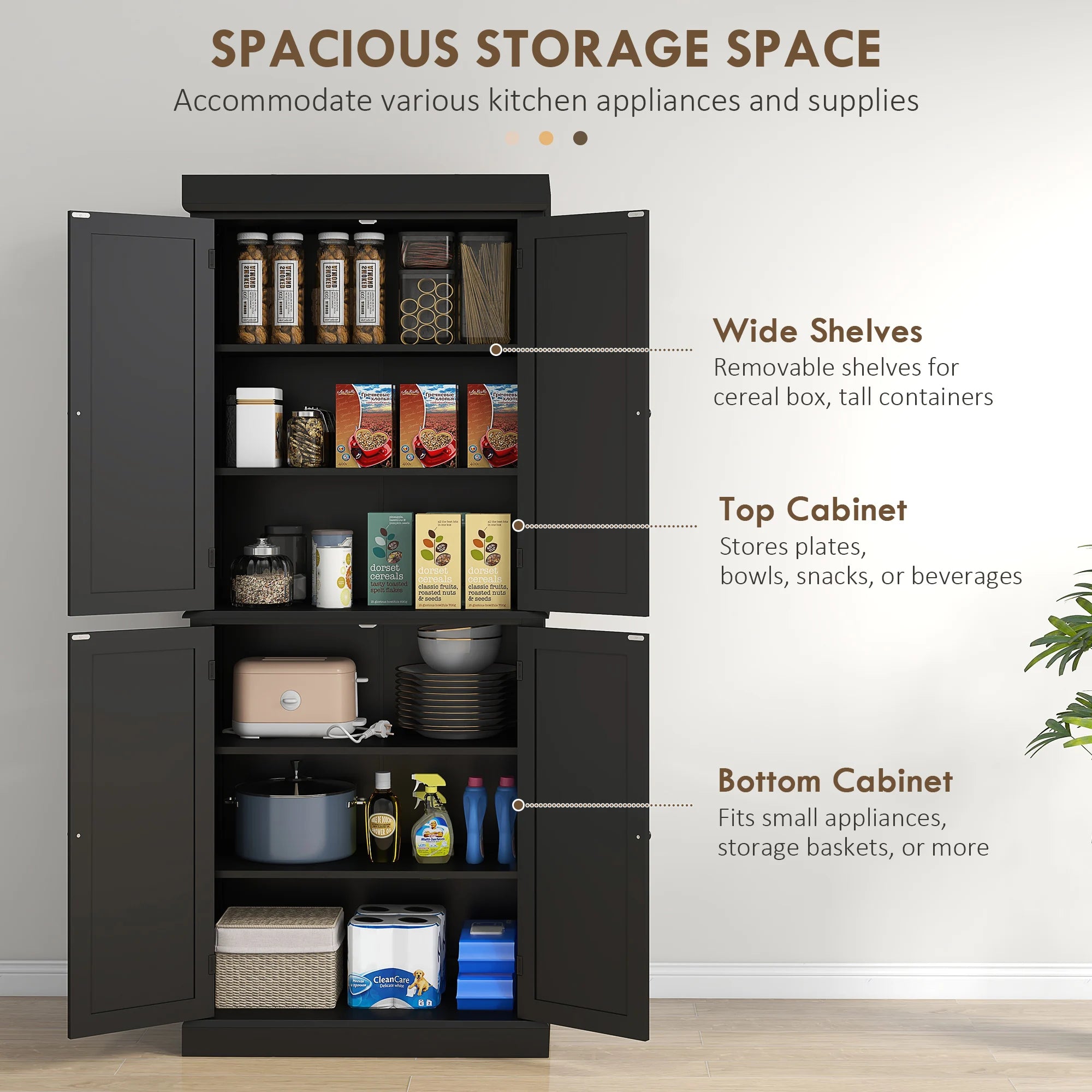 HOMCOM 72.5" Tall Kitchen Pantry Cabinet - Black