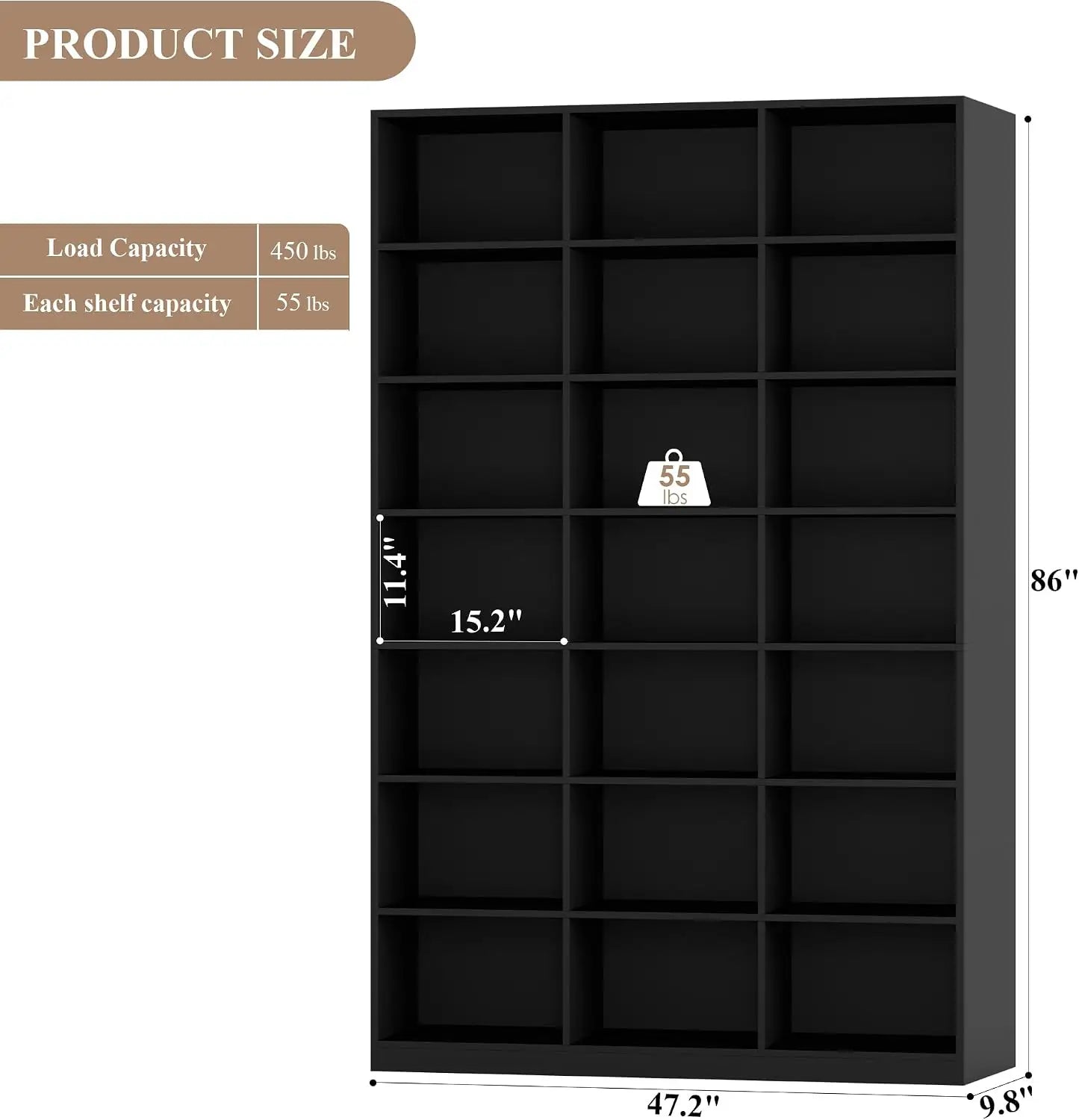 86 Inch Triple Wide Freestanding Book Storage Unit