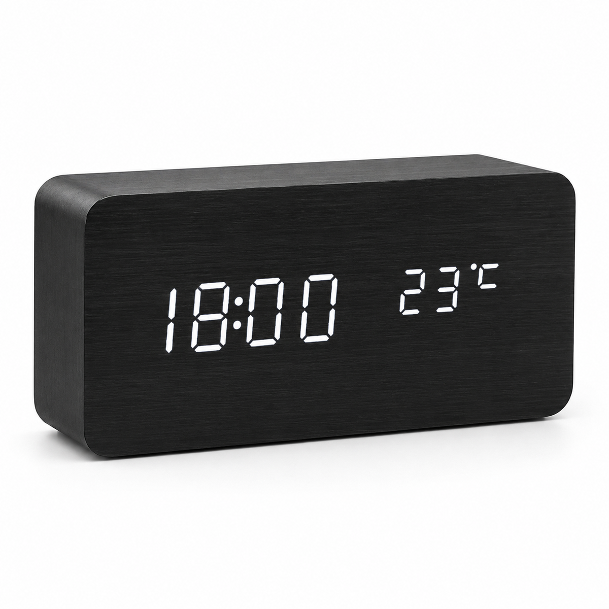 LED Smart Alarm Clock Wood Effect Display With Voice Control